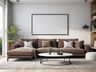 Modern Living Room Design With L Shaped Brown Sofa And Multi Step White TV Console