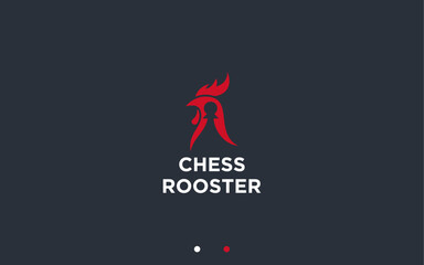 rooster with chess logo design vector silhouette illustration