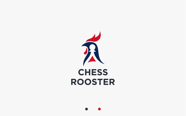 rooster with chess logo design vector silhouette illustration