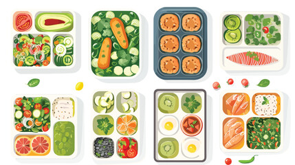 Healthy food in plastic lunch boxes. Vegetarian meals