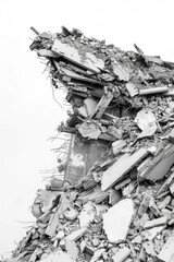 Black and white photo of a pile of rubble, suitable for construction or disaster concepts