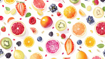 Healthy food pattern with fruits nuts and berries on