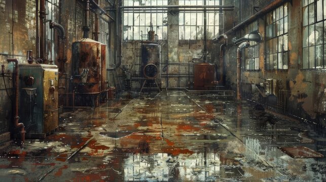 Oil Stains in a Factory A detailed depiction of an old factory floor