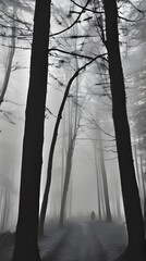 Obraz premium Morning Path Through Foggy Forest