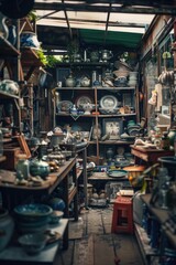 Obraz premium A room filled with a diverse selection of pottery. Ideal for interior design concepts
