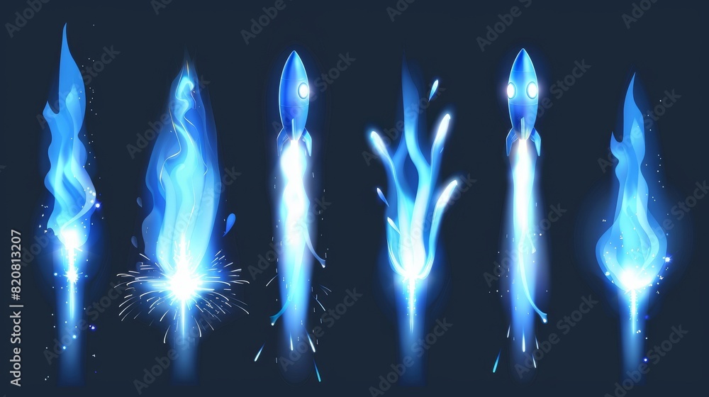 Poster jetpack or spaceship launch effect with smoke and flames on a transparent background. modern realist