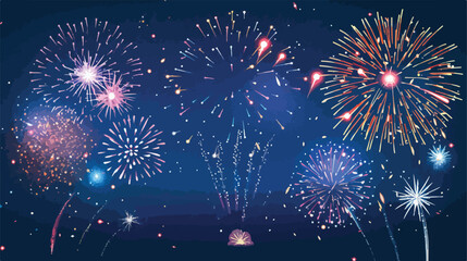 Horizontal blue background with fireworks displaying