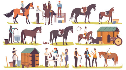 Horse care treatment and training Four . Equestrians