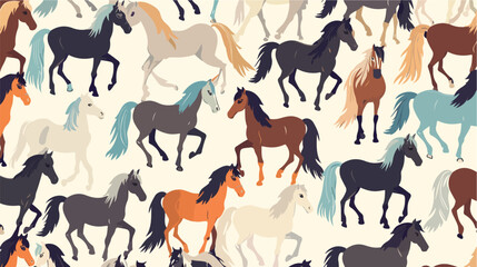 Horses of different breeds seamless pattern. Endless
