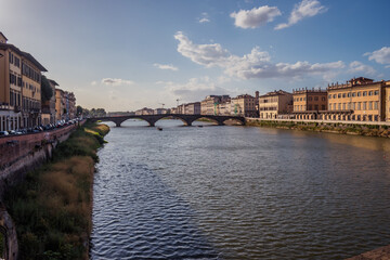 Alla Carraia bridge with five arches over the river Arno, Florence ITALY
