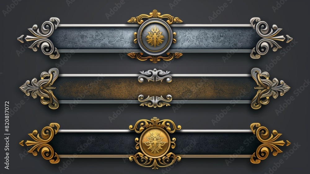 Poster an empty rectangular frame for game banners and buttons with a vintage medieval look. the borders ar