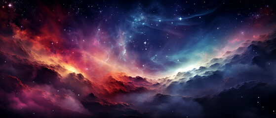 Fototapeta premium Distant galaxy with vibrant nebula and stars in deep space