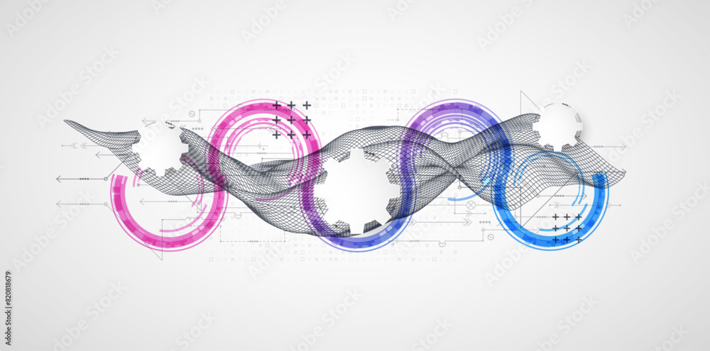 Poster wireframe concept. abstract technology futuristic vector background. hand drawn art.