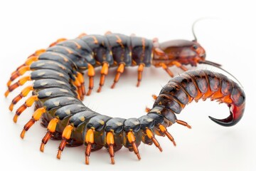 Fototapeta premium Detailed close up of a centipede on a white background. Perfect for educational materials or nature publications