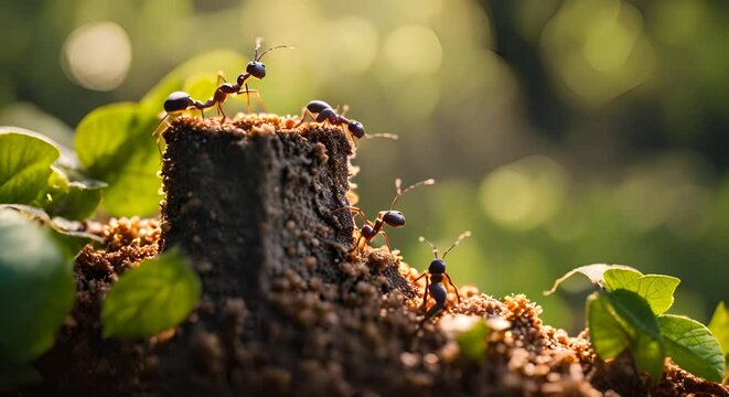 Ants working together.