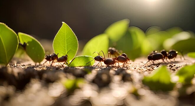 Ants working together.