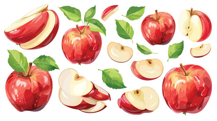 Juicy apples realistic vector illustration. Raw fruit