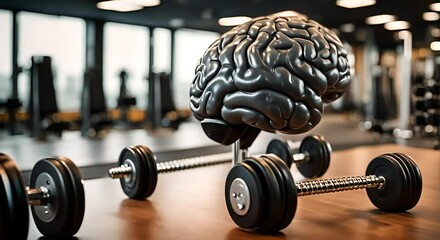 Brain in the gym. Concept of training the brain.