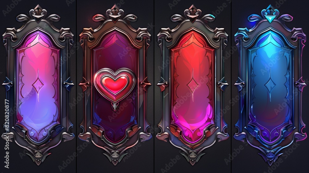 Aufkleber an ancient ornament rank asset for name title template with square fantasy game avatar borders. silv