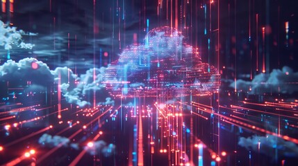 Fototapeta premium Cloud Data Flowing Upward Technology Background