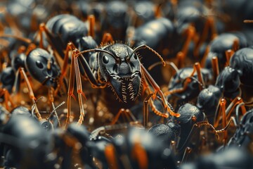Detailed close-up of black ants. Suitable for science or nature-themed projects
