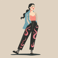 modern illustration vector, character image for social examples. beautiful woman in trendy clothes