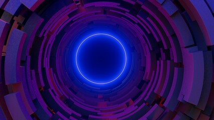 Obraz premium 3d illustration colorful round neon portal at night