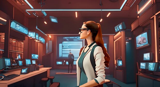 People with VR glasses in the metaverse.