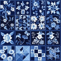 Classic Blue and White Floral Ceramic Tile Patterns Collection