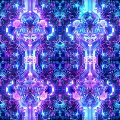 Vibrant Neon Cyberpunk Pattern: Futuristic Digital Wallpaper Design