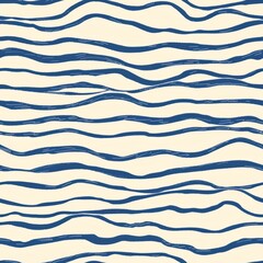 Nautical Navy Blue and Cream Wavy Lines Pattern