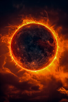 Dramatic Solar Eclipse with Fiery Corona Display. Generative AI image