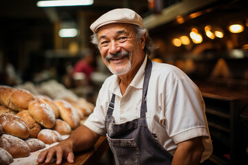 Man Standing in Front of Bread Display. Generative AI