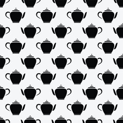 Teapot seamless vector repeat pattern. Perfect for package design, menu, printing, fabric, paper and textiles. 