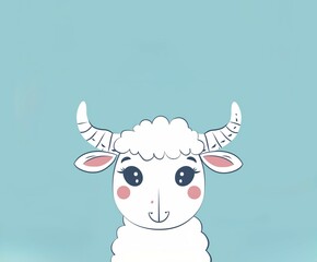 Simple Cute Sheep Cartoon Illustration with Blue Background