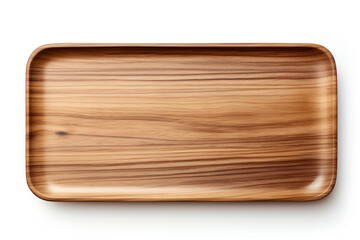Empty wooden serving tray isolated on white backgrornd 