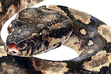 Close up of a snake on a white surface, suitable for educational materials