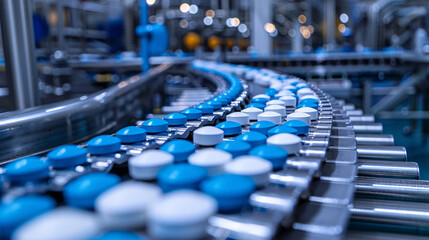 Obraz premium Pharmaceutical Pills on Production Line in Modern Factory