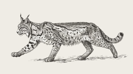 Lynx or bobcat hand drawn with contour lines on white