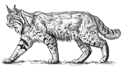 Lynx or bobcat hand drawn with contour lines on white