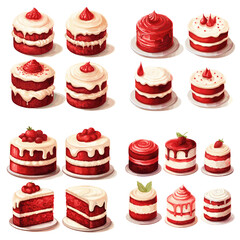 Red velvet cake with cream cheese and stawberry toping filling on a white isolated background. toning. selective focus