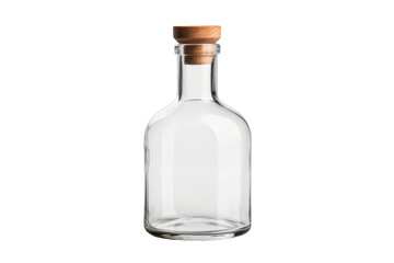 Enchanted Elixir: A Glass Bottle and Wooden Stopper on a White or Clear Surface PNG Transparent Background.