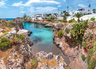 Fototapeta premium Famous seaside village of Avlemonas with beautiful natural scenic fjord in island of Kythera, South Aegean sea, Greece