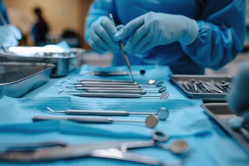 A dentist is preparing to use a pair of dental instruments on a patient - Powered by Adobe