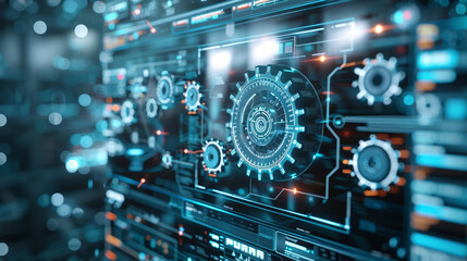 Fototapeta premium Futuristic Circuit Board with Glowing Blue Interface