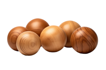 Towering Harmony: A Ballet of Wooden Spheres on a White or Clear Surface PNG Transparent Background.