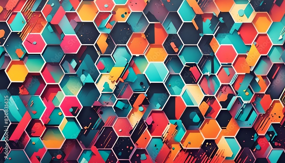 Poster abstract background with colorful hexagons,