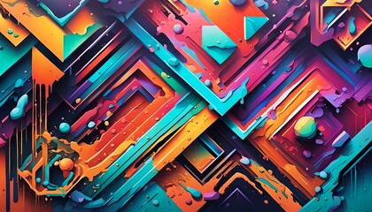 Close up of colorful caps, digital art piece featuring a kaleidoscope of geometric shapes in a dark background.  Use a variety of 3D shapes, such as cubes, spheres, and pyramids