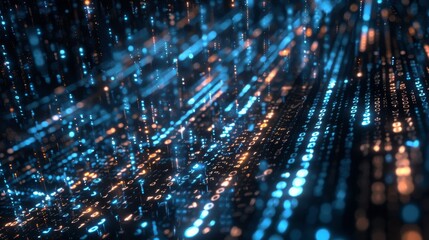 Obraz premium Data Stream Binary Code Cascades in a Hypnotic Luminous Flow