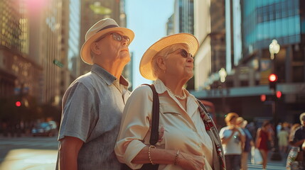 Fototapeta premium senior couple portrait in a city, travel concept